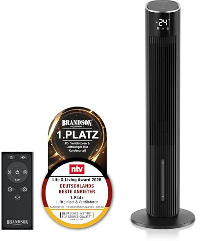 Brandson - Luftkühler mit Wasserkühlung ECO GREEN - sehr leise - Wifi Smart Home - Sieger Life & Living Award 2026 - Sprachsteuerung - Sensor Steuerung - Klimaanlage mobil - Ventilator – Oszillation