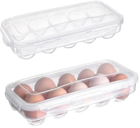 2 stycken ägglådor med 10 ägg, äggförvaring kylskåp, stapelbara, äggbehållare för kylskåp av plast, transparent äggförvaring, äggkartong plast för kök och transport