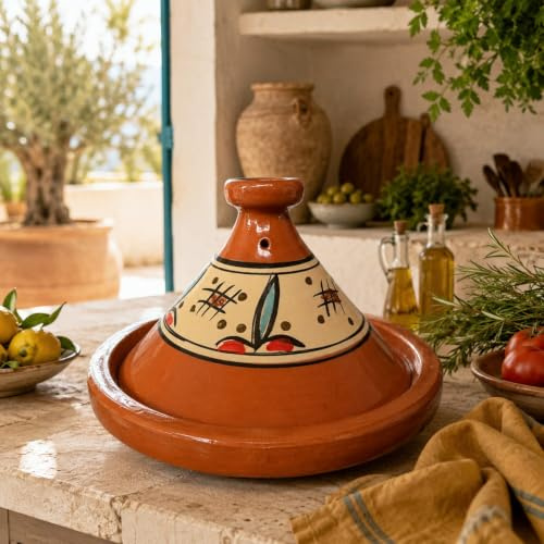 Tajine XL 35 cm en terre cuite peinte à la main – Casserole traditionnelle marocaine + eBook gratuit 0107261108