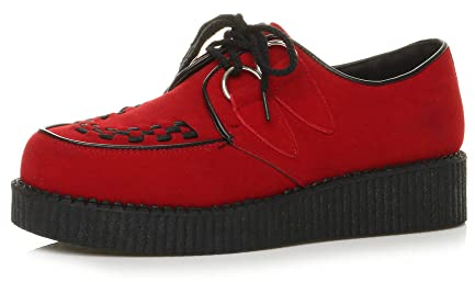 AJVANI Mens Flat Wedge Platform lace up Goth Punk Rockabilly Brothel Creepers Shoes Boots Size.