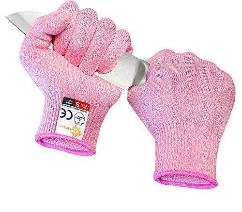 Evridwear Cut Resistant Gloves Food Grade Level 5 Kitchen Safety Protection (Small, Pink)