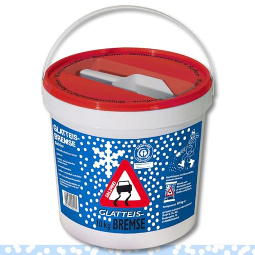Glatteisbremse - Granulado de invierno para esparcir (10 kg, cubo + pala de sal de deshielo alternativas, respetuoso con el medio ambiente + respetuoso con los animales, reutilizable)