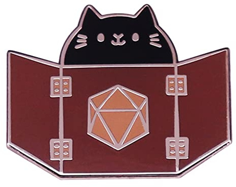 Broche Donjons & Dragons Chat Donjon Meowth Broche mignon Chat tenant des livres, des dés, des vêtements, un manteau, un chapeau, accessoire cadeau pour garçons et filles, Émail