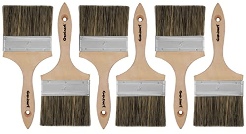 Double Thick Chip Paint Brush Set, 4 inch / 100mm Wood Stain Brushes for Painting Walls and Fence Staining, Wooden Handle Masonry Paintbrush for Varnish, Paste, Gesso and Limewash (6 Bulk Pack)