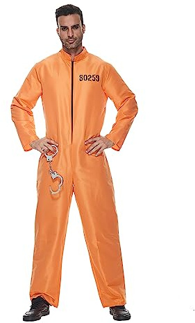 EraSpooky Uniforme Penitenciario Naranja De Hombre Adulto Disfraz Para Fiesta Ropa De Preso Prisión De Halloween