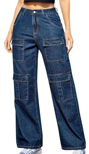 Straight Ankle Jeans Damen mit hoher Taille, Stil Y2k Harajuku E-Girl Streetwear Jeans für Strand, Zuhause, Arbeit, Urlaub, Rendez-Vous, blau, Small