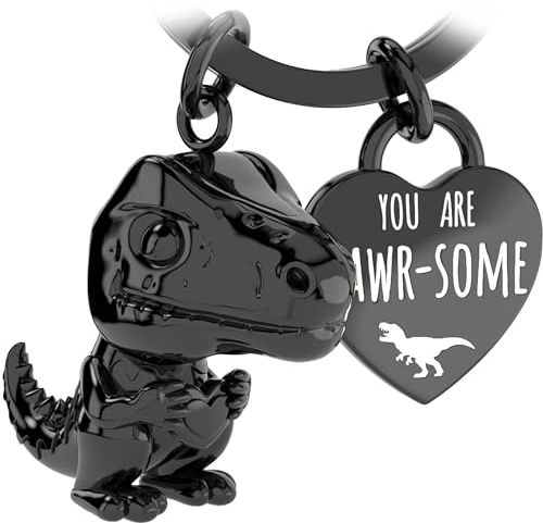 LANOLU Dinosaur Mini-Rex Keychain, Lucky Charm Keychain for Partner and Best Friend, Metal Couple Gift for Friend, Metal Figurine