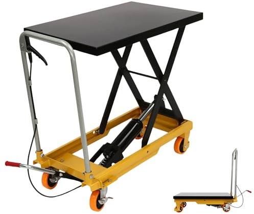 Yellulu Hydraulic Table Cart, 500lbs Capacity Cart Lift Table Cart, Manual Scissor Lift Table, Elevating Hydraulic cart - with 4 Wheels and Foot Pump - 30.5 Lifting Height, Black