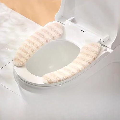 2 Paar Plüsch-WC-Sitzbezüge, warm, dick, gepolstert, rutschfest, weich, waschbar, Badezimmerwärmer