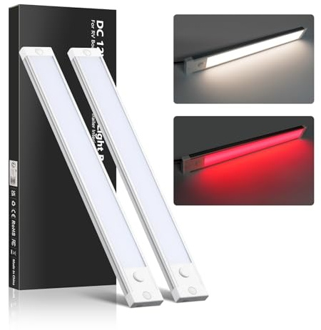 acegoo 12V Barra Luminosa LED 470lm Camper 305mm Furgone Lampada 4,5W per Camion, Roulotte, Barca, Interruttore Dimmer Integrato e luce rossa (4000K)