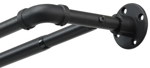 Negro Barras de Cortina Doble 78-132CM, Barra de Cortina Extensible Industrial Diámetro 2,45 cm, Barra de Cortina de Acero Inoxidable Decorativa Ajustable para Sala de Estar, con Soportes