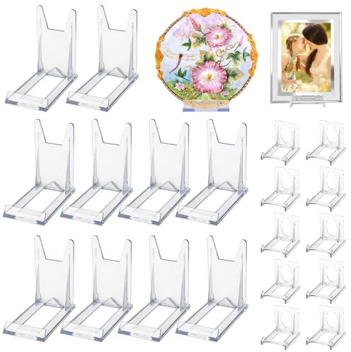 Dreamtop 20 supporti in plastica acrilica, supporto per piatti, cornici, libri, CD, cellulare, supporto decorativo per carte di credito per casa e ufficio, 2 misure