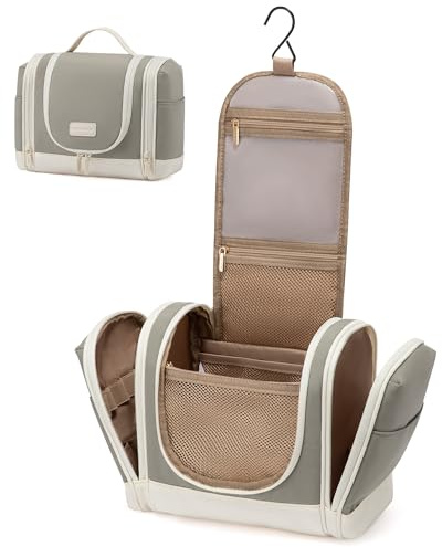 LOVEVOOK Kulturbeutel Zum Aufhängen, Kulturbeutel Damen Groß, Reise Kulturtasche Damen, Kosmetiktasche Zum Aufhängen, Set Mit 10 Fächern Für Den Täglichen Gebrauch Oder Reisen - Grau Beige