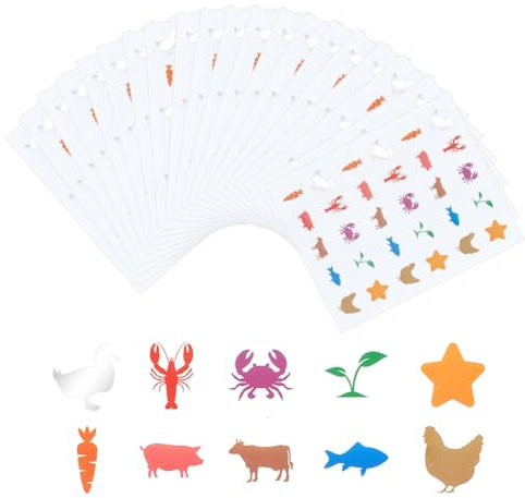 OLYCRAFT 600 Stück/20 Bögen Aufkleber Zur Auswahl von Hochzeitsmahlzeiten Für Tischkarten 2cm Karotten Hühner Kühe Fische Lebensmittelauswahlaufkleber Aufkleber Zur Anzeige von Hochzeitsmahlzeiten