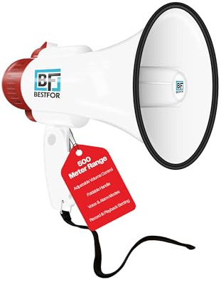 Bestfor Compact, Portable Megaphone With Pistol Grip, Siren, Record/Play Function, and 500m Range. Battery-Operated (4 x D Cells, Not Supplied), Perfect for Indoor & Outdoor Events, Drills, & Alerts.