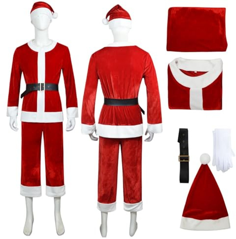 Générique Costume De Noël Pour Homme,Saint Nicolas Noël Père Saint Santa Claus Déguisement Ensemble Grande Taille Christmas Adulte Outfit Tenue Professionnelle Cosplay (Rouge#A,L)