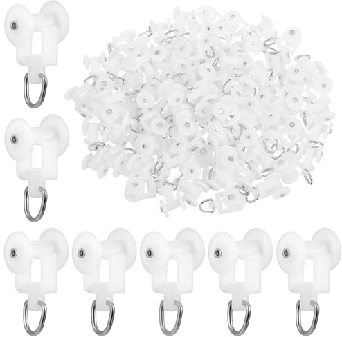Molain 100 Pcs Silent Curtain Track Gliders, Drapery Rail Sliding Glider | Plastic Ceiling Tracks Rail Gliders Rollers Hooks, Mute Wheel Rollers Ball Pulley for Ceiling Tracks