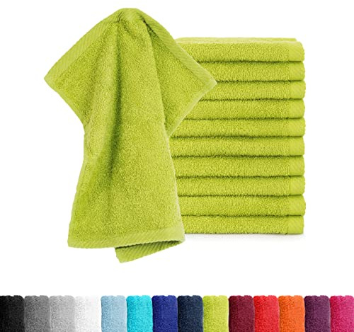 BaSaTex Frottee Seiftuch, 10er Pack, 30x30cm, Apfelgrün | 100% Baumwolle, Öko-Tex Made in Green Zertifiziert, Aufhängeschlaufe, Weich und Saugstark