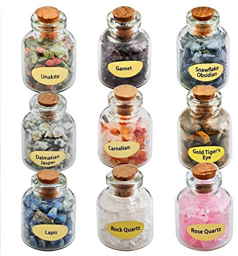 mookaitedecor 9pcs Natural Crushed Crystal Chips Stones Bottles Mini Crystal Wishing Bottles for Reiki Healing Spell Jars Crystals Small Tumbled Stones Healing Crystals Set Crystals Collection