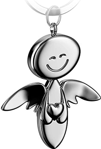 FABACH Schutzengel Schlüsselanhänger Smile mit Herz - Edler Engel Anhänger aus Metall in glänzendem Silber - Geschenk Glücksbringer Auto Führerschein - Fahr vorsichtig