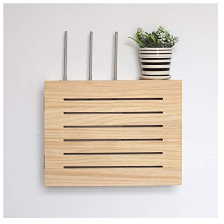 XICHENGSHIDAI Nordic Holz Wand-Montage Router Aufbewahrungsbox Massivholz WiFi Modem Okklusionsbox Wandaufbewahrung Regal Stripe S