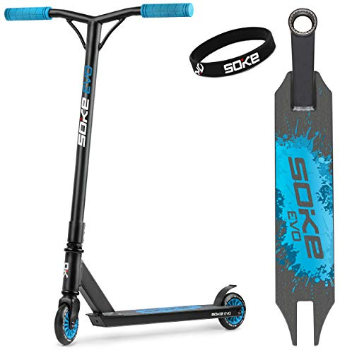 SOKE Evo Stunt Scooter für Extreme Skateparkfahrten – ABEC-9 Carbonlager aus verchromtem Stahl – PU-Räder 88A – Y-Bar-Lenker mit TPR-Griffen – Aluminium-Deck