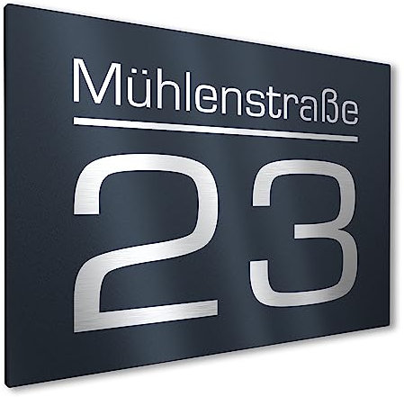 Graviers Design Modernes Hausnummernschild mit Gravur aus Aluminium Verbindungsplatte 215x150mm - Anthrazit RAL 7016 - Wetterfest Rostfrei Individuell anpassbar Straße Nummer - Made in Germany