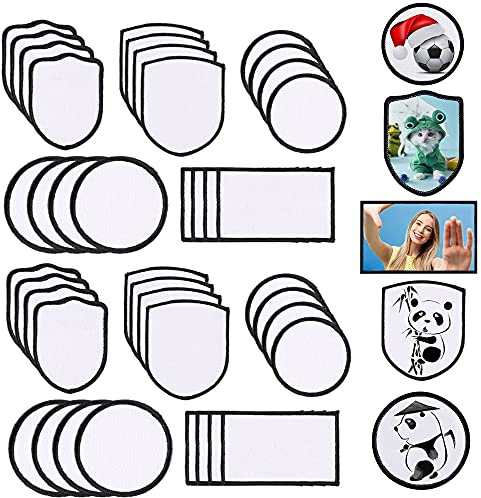 Woohome 40 Stück Sublimation Blanko Patch Zum Aufbügeln, 5 Gestalten Leer Sublimation Patch Sticker Weiß-schwarzer Rahmen Flicken Patches für Hüte Kleidung Rucksack Teppich Dekorative Patches