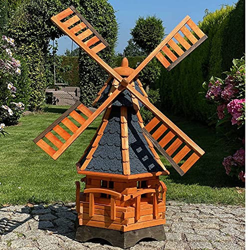 DARLUX handgefertigte Garten-Windmühle aus Holz und Bitumschindeldach, in verschiedenen Größen L - XXL (Braun - Blau XXL)