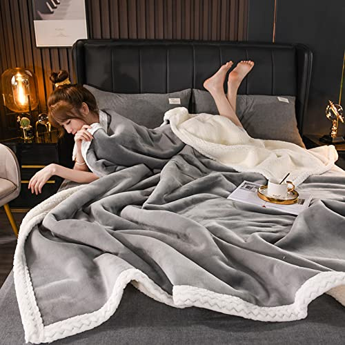 BAOFI Decke 100x120cm Kuscheldecke Winter, Reversibel Verdicken Sherpa Flanell Decke Hellgrau Doppelschicht überwurfdecke Baumwolle Warm Gemütlich Weiche Ungefähr 0,6 kg