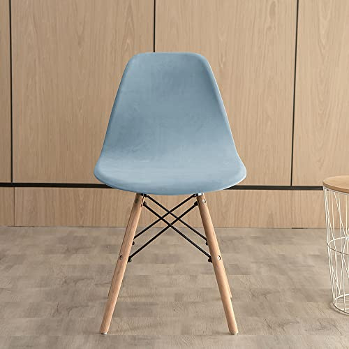 Highdi Schalenstuhl Bezug Samt Stuhlhussen Stretch Universal Esszimmerstühle Bezug Moderne Elastischer Abnehmbar Waschbar Stuhlbezug Wohnzimmer Büro Küchenstühle Husse (Hellblau,4PCS)