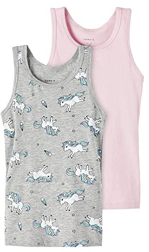 Name IT Mädchen Nmftank Top 2p Grey Melange Unicorn Noos Unterhemd