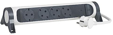 LEGRAND Regleta de enchufes con protección contra sobretensión, USB, con Interruptor, Enchufe múltiple con 4 Tomas de Corriente, Cable de 1,5 MTS, Color Blanco/Gris Oscuro 694507
