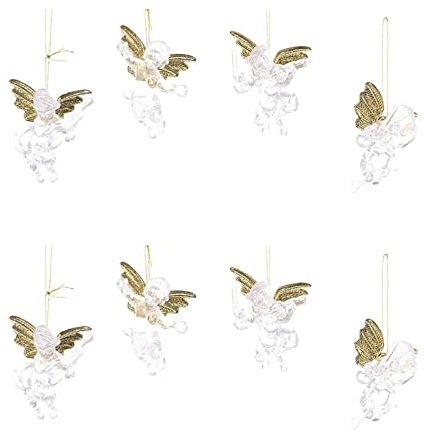 ZHDOKA 24 Stück Weihnachten hängende Engel Ornamente, Weihnachtsbaum hängende Anhänger, kristallklarer Engel mit goldenen Flügeln, Mini Engel Figur Ornament