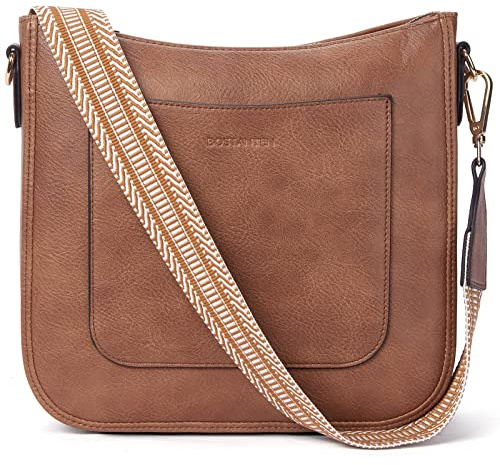 BOSTANTEN Handtasche Damen Mittelgroß Umhängetasche Leder für Frauen | Crossbody Bag mit Verstellbarem Breitem Farbigem Gurt, Tasche mit Vielen Fächern, Schultertasche für Alltag Unterwegs