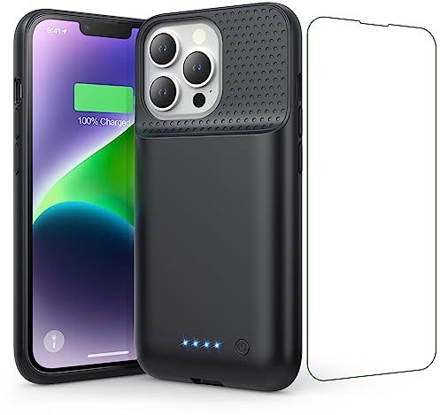 Akkuhülle für iPhone 13/13 Pro/14, 7500mAh Smart Battery Case Zusatzakku Ladehülle, 2023 Neues Tragbare Handyhülle Akku, Abnehmbare Powerbank Hülle Akku Case für iPhone 13/13 Pro/ 14 [6,1''] (Schwarz)