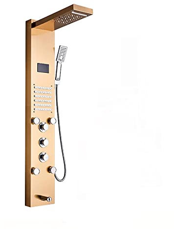 Shower Panel Tower System Digital Display Shower Column Stainless Steel Shower Panel System, Shower System with LED Shower Head, Handheld Shower, Body Jets, Tub Spout,Gold Decoration