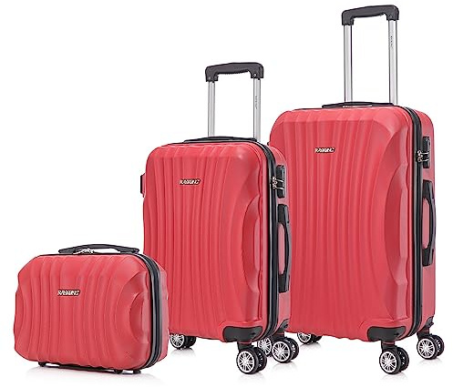 RAYKONG Juego de Maletas ABS Rígida 3 Piezas|Maleta Cabina 55cm|Maleta Mediana 68cm|Neceser 29cm|Rojo