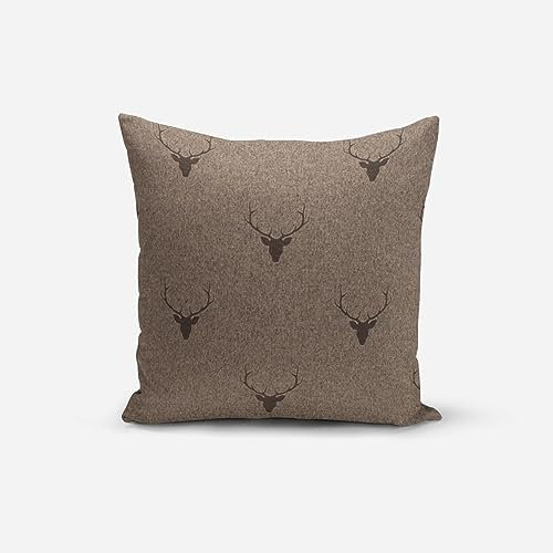 SCHÖNER LEBEN. Kissenhülle Jacquard Hirschkopf mit Geweih braun, Größe:60x60cm (HxB)