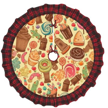 Sweets and Sweets Weihnachtsbaum Rock Vintage Weihnachtsbaum Rock mit Rot Schwarz Büffel Plaid Rand Weihnachtsbaum Matte Weihnachtsbaum Ornamente für Urlaub Party Weihnachtsdekorationen