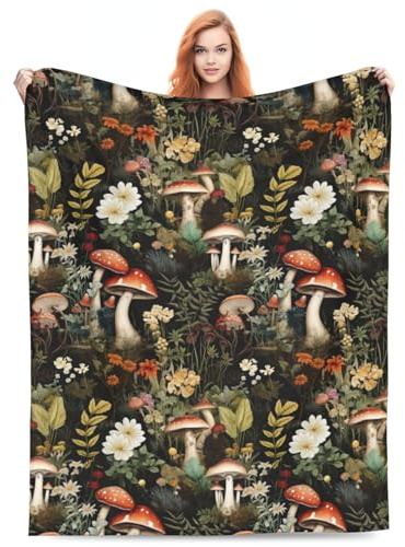 amepay Mushroom Blanket Gifts Floral Weed Flannel Throw Blankets for Home Decor Couch Bed Sofa Soft Fuzzy Lightweight for All Season 80x60 Inches