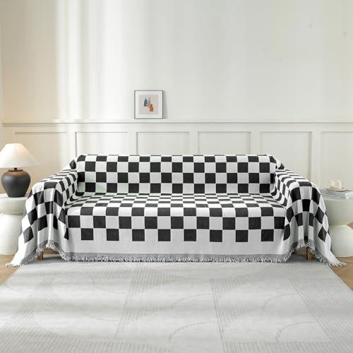 Ystyle Funda Sofa 2 Plazas, Manta Cubre Sofa 180x280 CM, Negro Blanco
