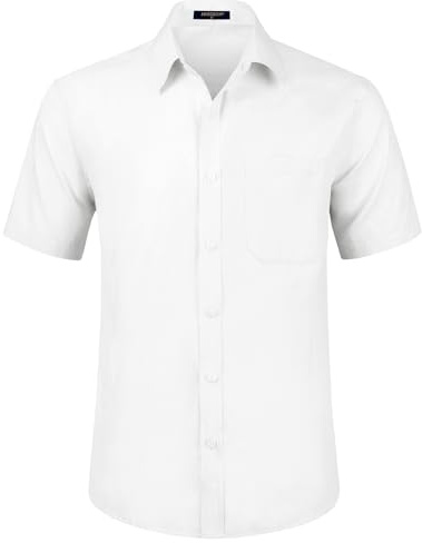 HISDERN Camicia Bianca da Uomo a Maniche Corte Elegante, Vestibilità Regolare, Estiva, Con Tasca sul Petto, XL