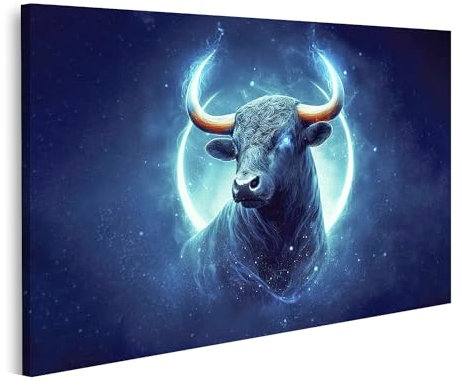 islandburner Prime Bild auf Leinwand Stier blaues Licht Seine Hörner singen Horoskop Bilder Wandbilder Poster
