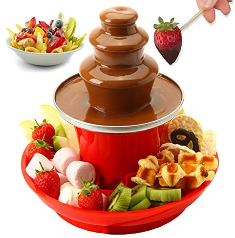Fontana per miscelare il cioccolato - con funzione di riscaldamento, macchina per sciogliere il cioccolato con ciotola di frutta, fontana per fonduta di cioccolato da 8 once, tre strati rimovibili/fa