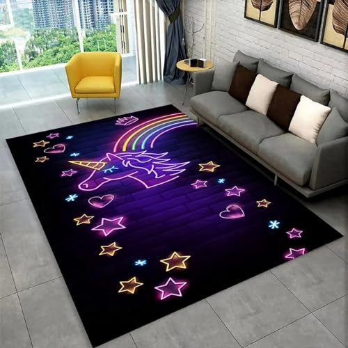 Kinderteppich Cartoon-Einhorn-Tierpferd - Kurzflor Teppich Kinderzimmer Spielteppich Antiallergen Und Extra Weich - Babyzimmer Teppiche Für Junge Und Mädchen Babyteppich 80 X 120 Cm / 31,5 X -7Y7H9H5P