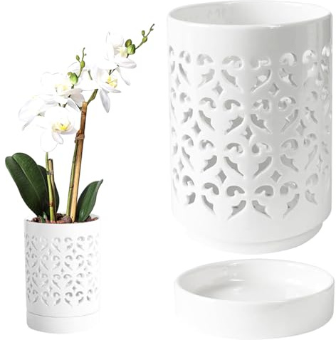 Macetas de orquídeas con agujeros de orquídea de 4 pulgadas para reparar macetas de cerámica de cerámica con platillo para orquídeas promueve el crecimiento de la planta de circulación de aire macete