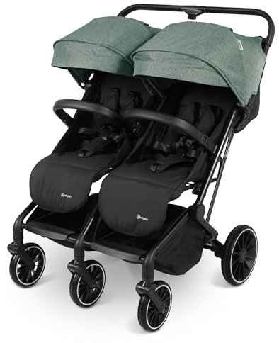 babyGO Geschwisterbuggy GOTWICE - Geschwisterkinderwagen/Geschwisterwagen für Kinder - Zwillingskinderwagen/Zwillingswagen für 2 Kinder - Grün