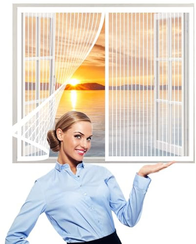 Rideaux Anti-Moustiques 220 x 65 cm, Moustiquaire Porte Fenetre Rideau, Kit D'Installation pour La Plupart Des Fenêtres, Blanc