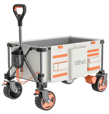 Litheli Carrello a mano boller, elettrico, pieghevole per esterni, con doppio motore e freni, capacità da 150 l e portata da 60 kg, per campeggio, giardino, spiaggia, shopping (Beige)